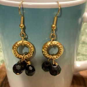 Vintage gold and black beaded earrings